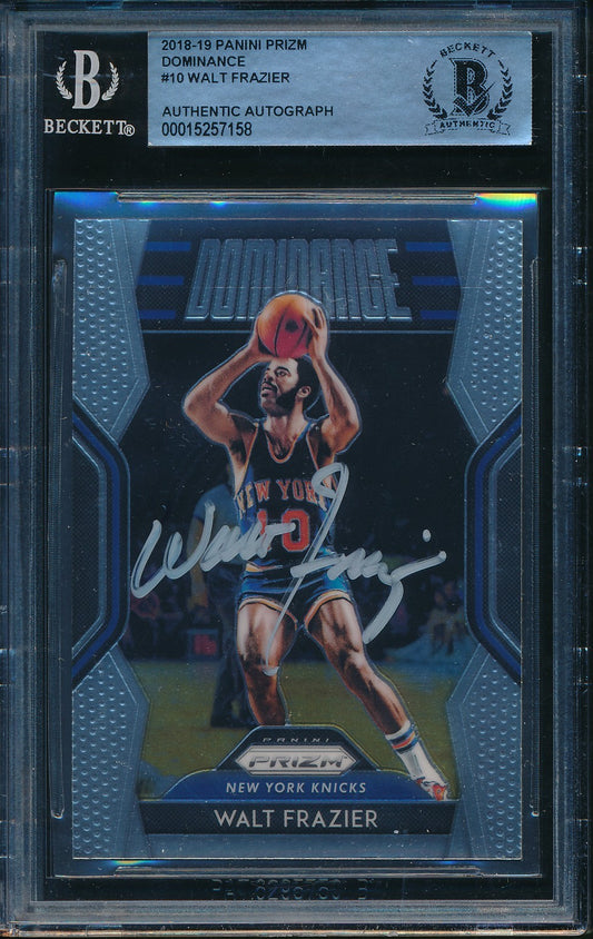 Walt Frazier HOF Signed/Auto 2018-19 Panini Prizm Card #10 BAS/Beckett 198682