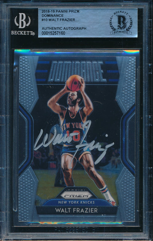 Walt Frazier HOF Signed/Auto 2018-19 Panini Prizm Card #10 BAS/Beckett 198683