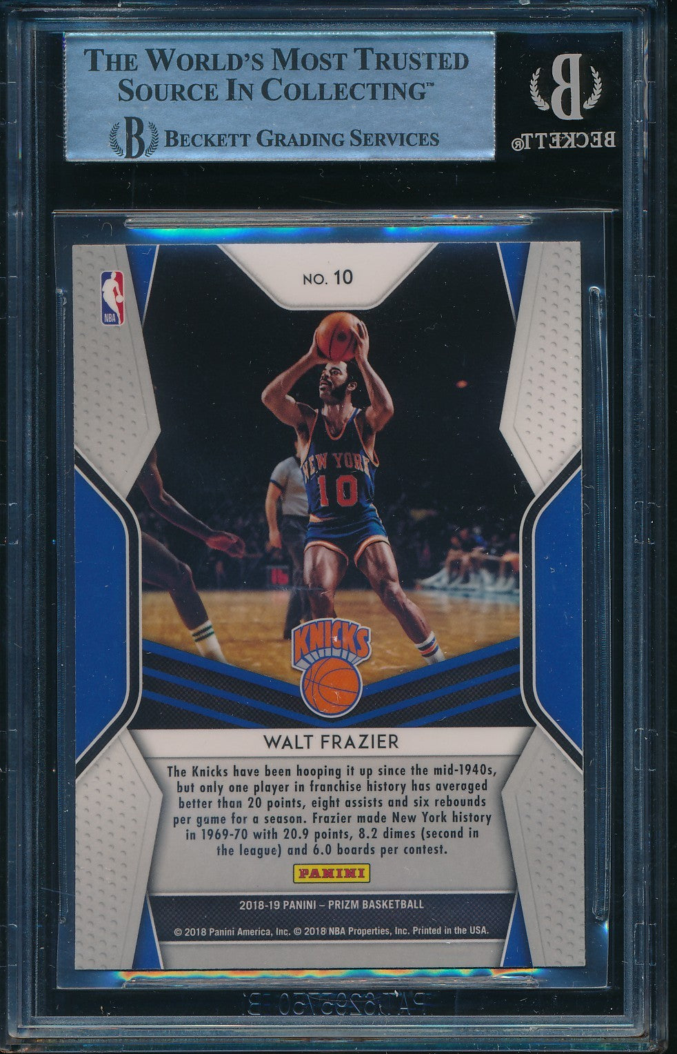 Walt Frazier HOF Signed/Auto 2018-19 Panini Prizm Card #10 BAS/Beckett 198683