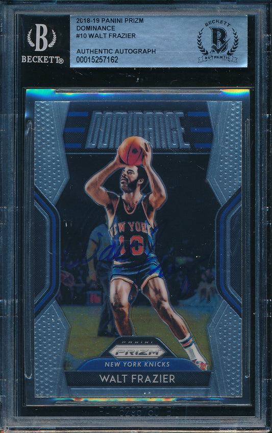 Walt Frazier HOF Signed/Auto 2018-19 Panini Prizm Card #10 BAS/Beckett 198685