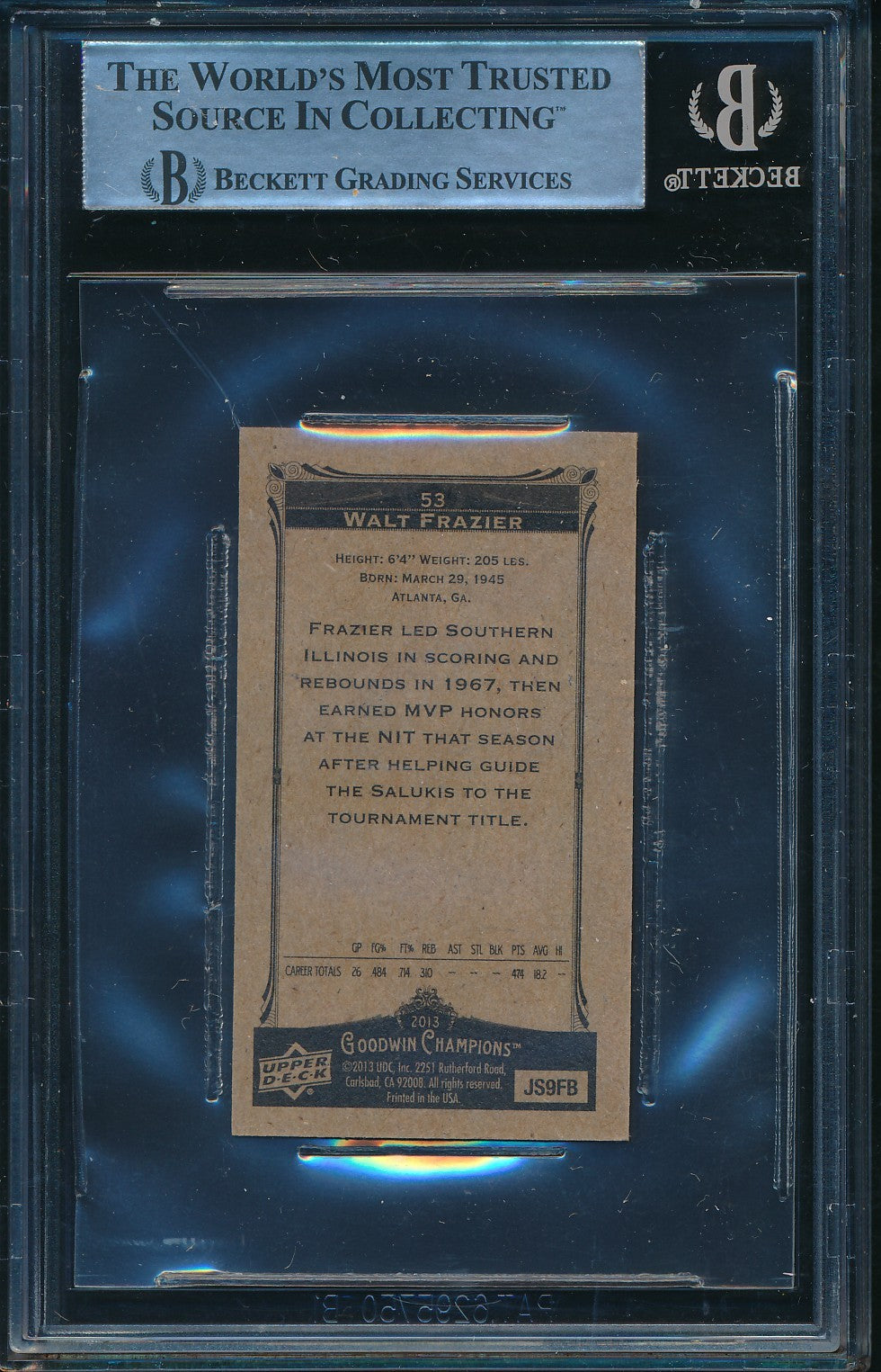 Walt Frazier HOF Signed/Auto 2013 Upper Deck Goodwin Card #53 BAS/Beckett 198688