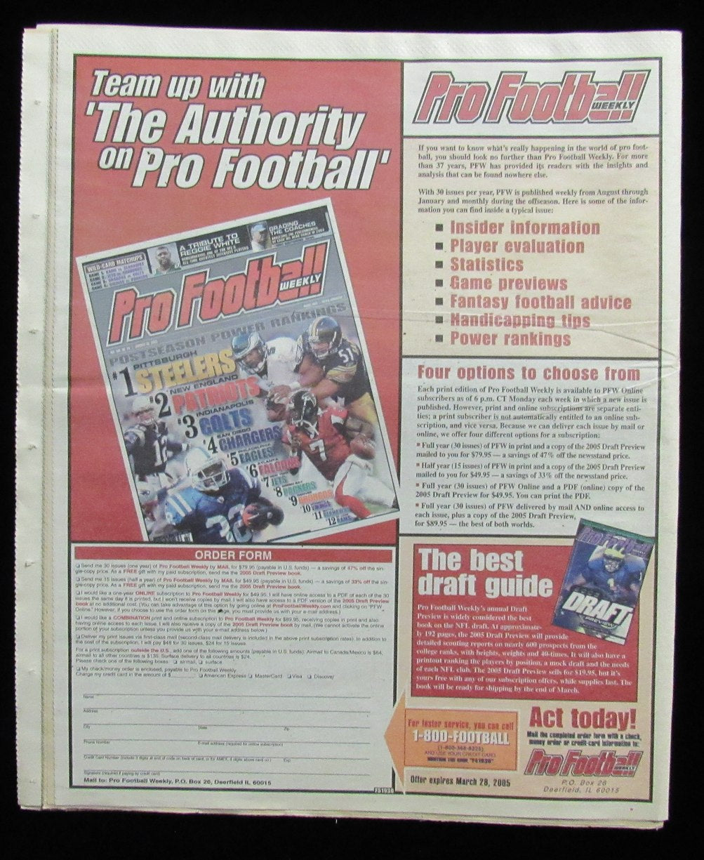 February 28, 2005 Pro Football Weekly Newspaper Tom Brady on Cover 198240