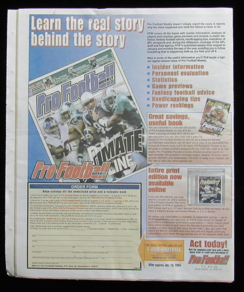 January 10, 2005 Pro Football Weekly Newspaper Tom Brady Donovan McNabb 198238