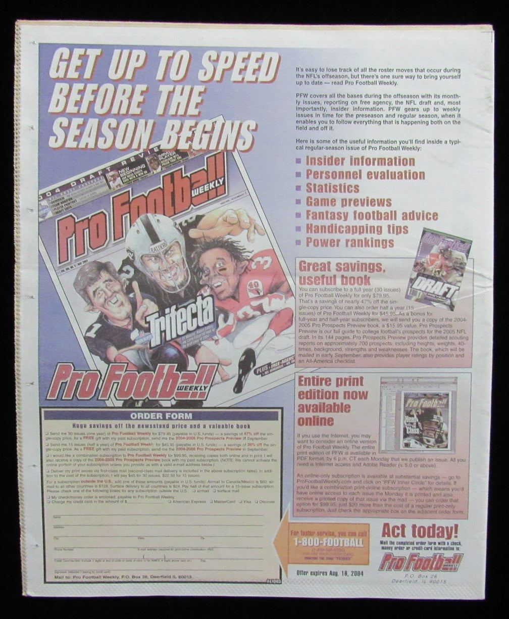 July 19, 2004 Pro Football Weekly Newspaper Tom Brady on Cover 198237