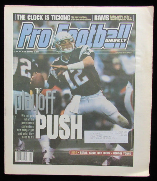December 17, 2001 Pro Football Weekly Newspaper Tom Brady on Cover 198232