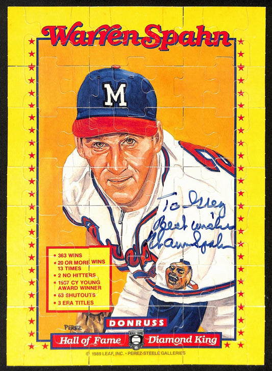 Warren Spahn HOF Signed/Inscribed 8x11 1989 Leaf Perez-Steel Photo Puzzle 198395