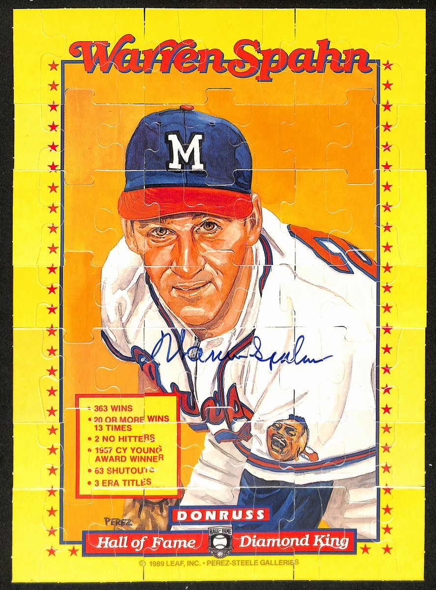 Warren Spahn HOF Signed/Autographed 8x11 1989 Leaf Perez-Steel Photo Puzzle 198396