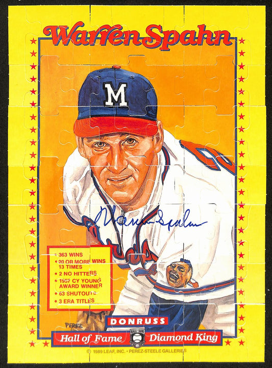 Warren Spahn HOF Signed/Autographed 8x11 1989 Leaf Perez-Steel Photo Puzzle 198396