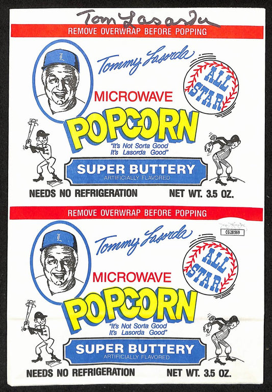 Tom Lasorda HOF Los Angeles Dodgers Signed 6x9 Microwave Popcorn Bag JSA 197977