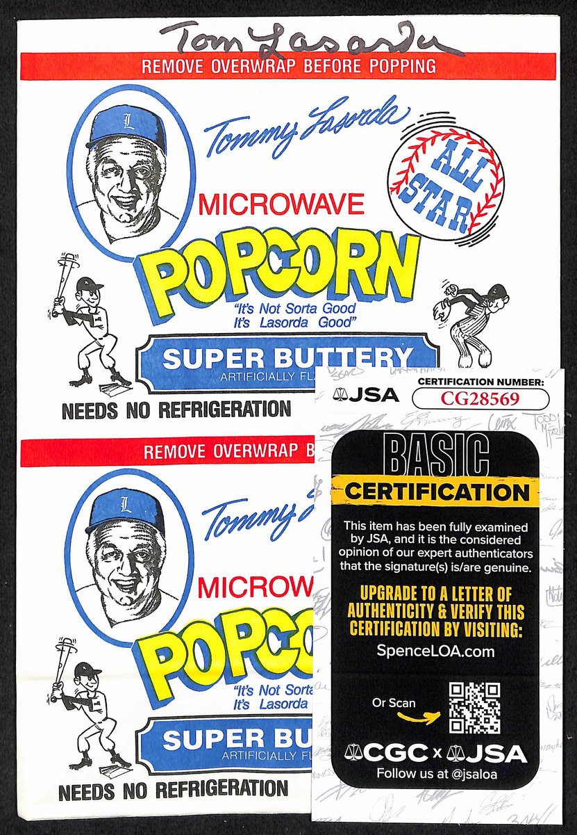Tom Lasorda HOF Los Angeles Dodgers Signed 6x9 Microwave Popcorn Bag JSA 197977