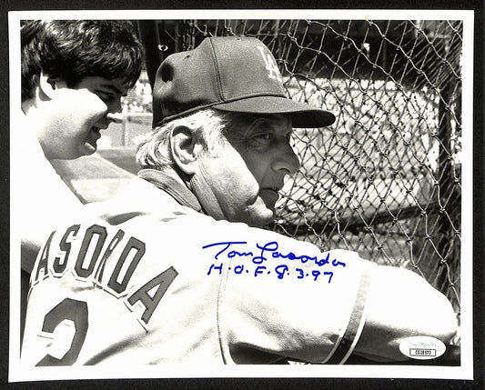 Tom Lasorda HOF Los Angeles Dodgers Signed/Inscribed 8x10 B/W Photo JSA 197979