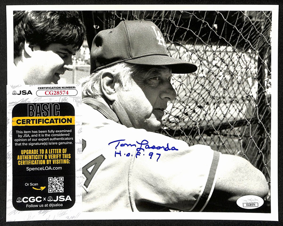 Tom Lasorda HOF Los Angeles Dodgers Signed/Inscribed 8x10 B/W Photo JSA 197980