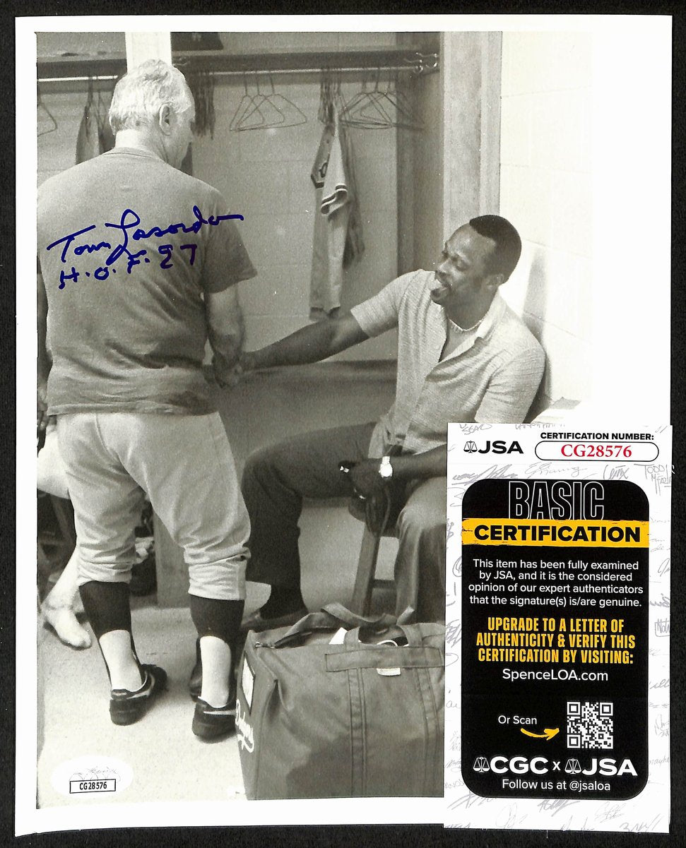 Tom Lasorda HOF Los Angeles Dodgers Signed/Inscribed 8x10 B/W Photo JSA 197982