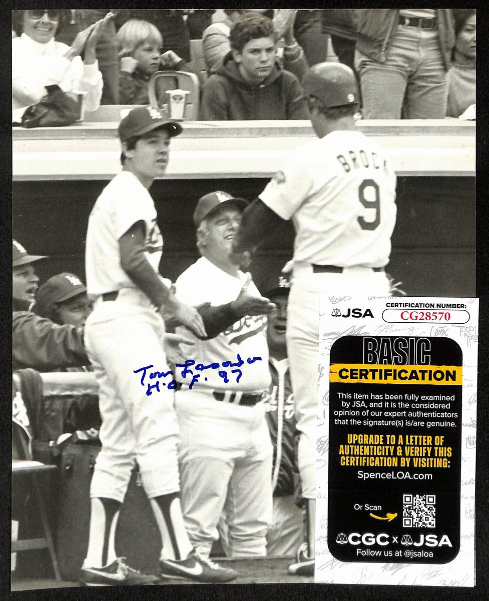 Tom Lasorda HOF Los Angeles Dodgers Signed/Inscribed 8x10 B/W Photo JSA 197983