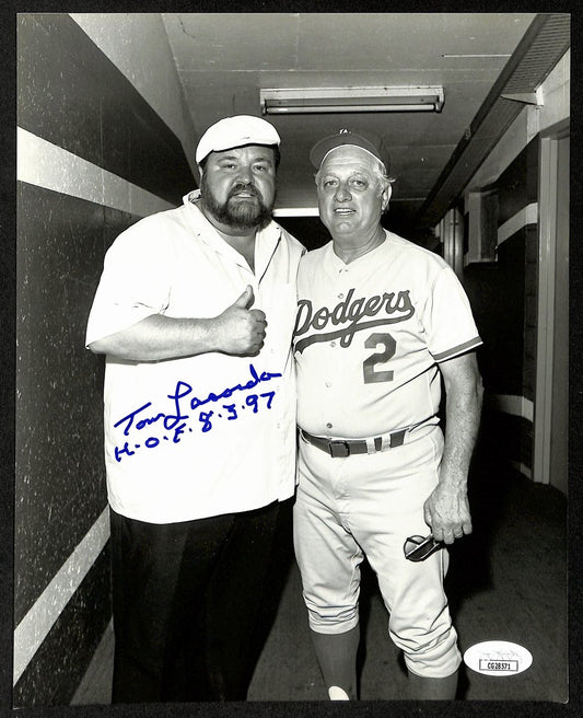 Tom Lasorda HOF Dodgers Signed/Insc 8x10 Photo w/ Dom DeLuise JSA 197984