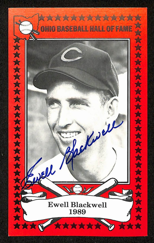 Ewell Blackwell Signed 3.5x5.5 1980 Ohio Baseball Hall of Fame Photo Card 198380