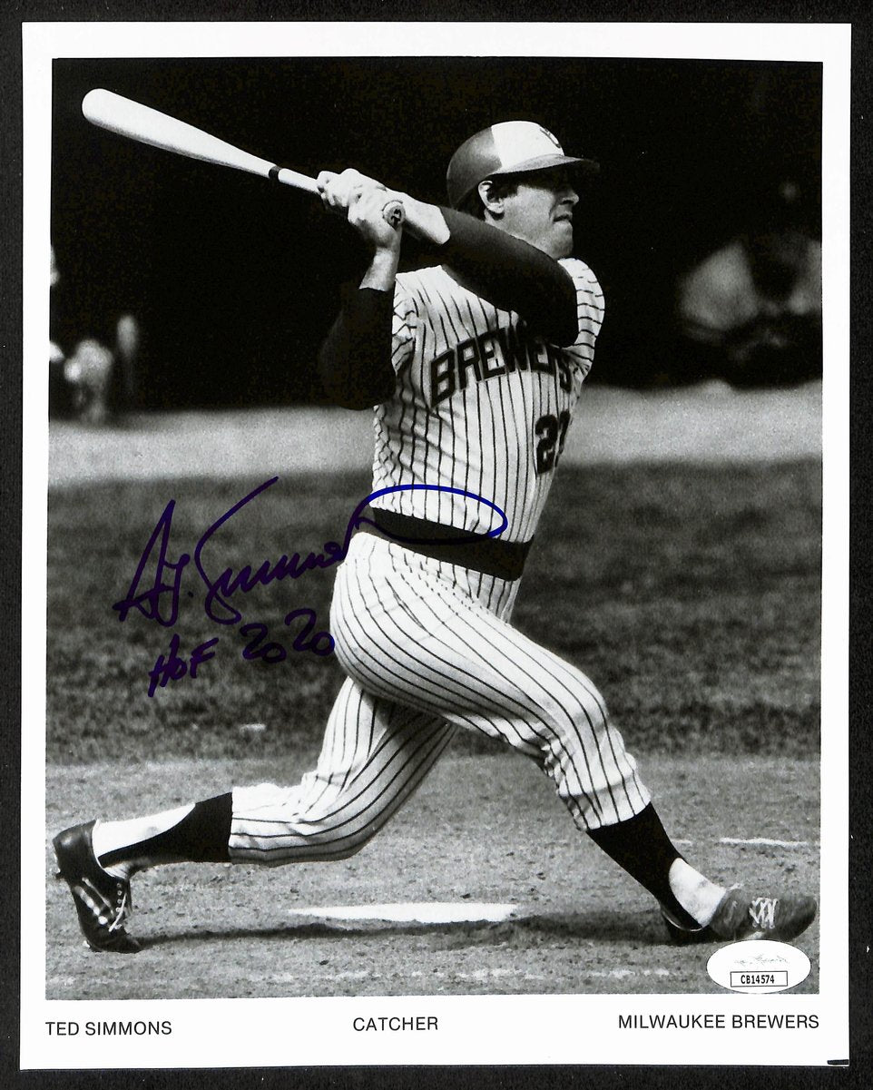 Ted Simmons HOF Milwaukee Brewers Signed/Inscribed 8x10 B/W Photo JSA 198387