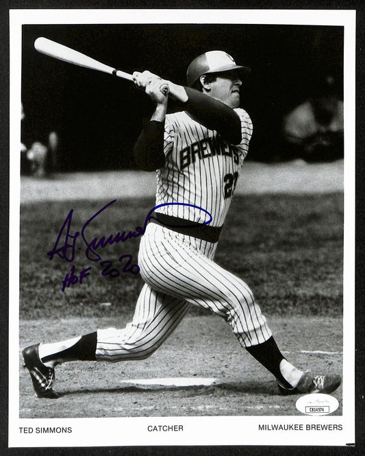 Ted Simmons HOF Milwaukee Brewers Signed/Inscribed 8x10 B/W Photo JSA 198387