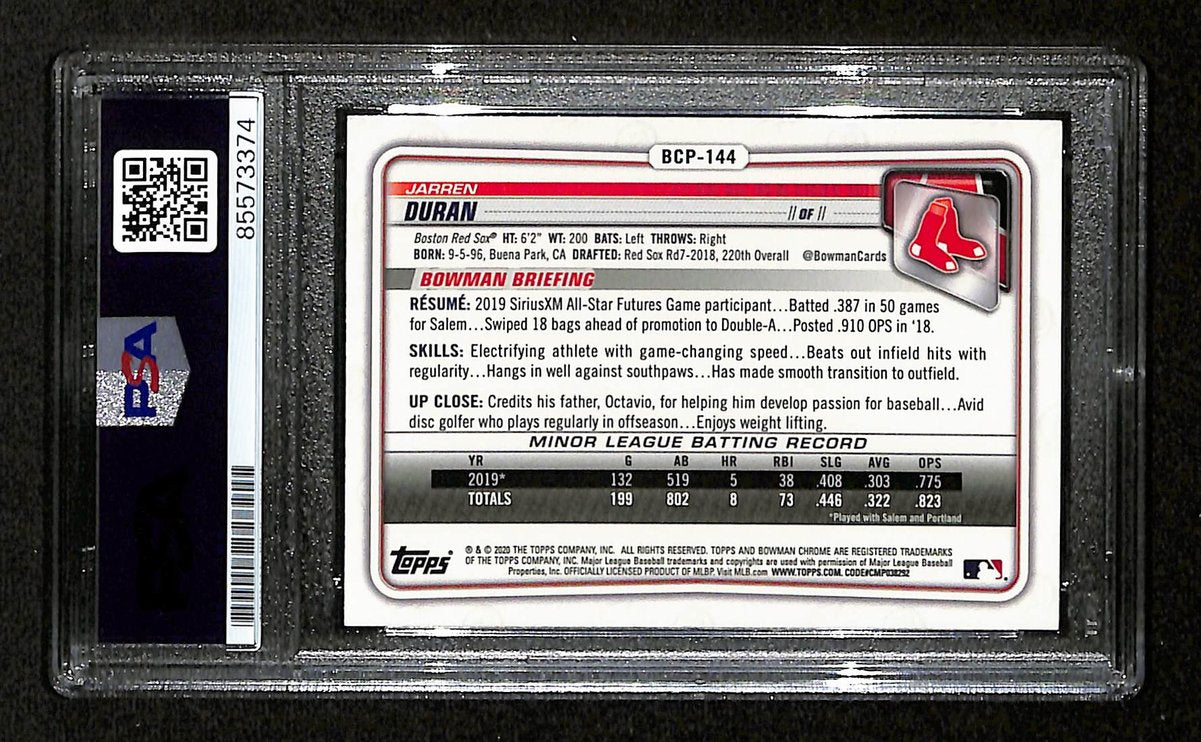 Jarren Duran Signed/Auto On Card 2020 Bowman Card #BCP-144 PSA/DNA 198754