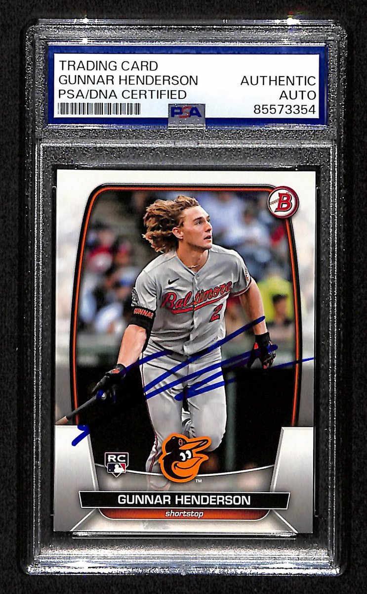 Gunnar Henderson Signed/Auto On Card 2023 Bowman Card #65 PSA/DNA 198759