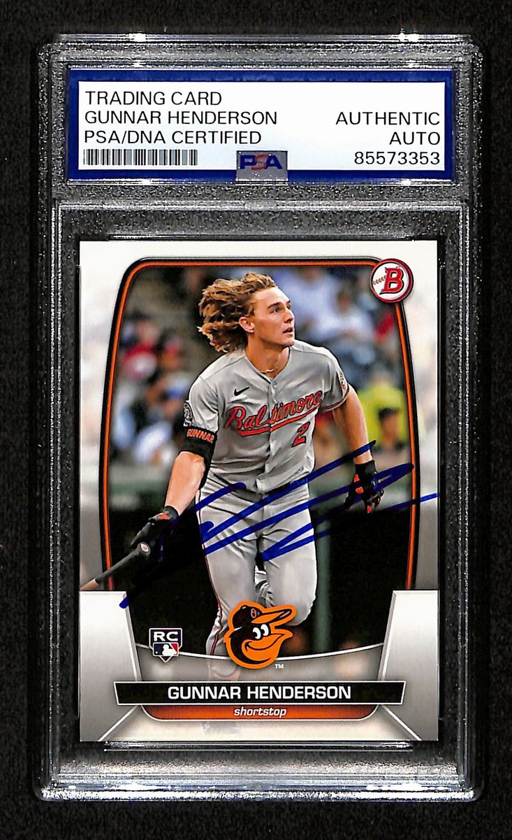 Gunnar Henderson Signed/Auto On Card 2023 Bowman Card #65 PSA/DNA 198760