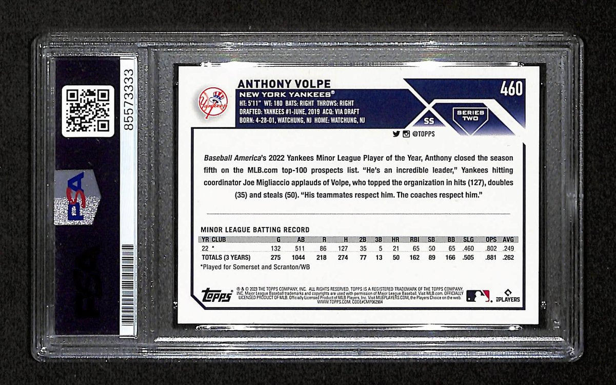 Anthony Volpe Signed/Autographed On Card 2023 TOPPS Card #460 PSA/DNA 198762
