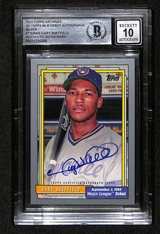 Gary Sheffield Signed/Auto On Card 1992 TOPPS Card #72DB-GS BAS GEM MINT-10
