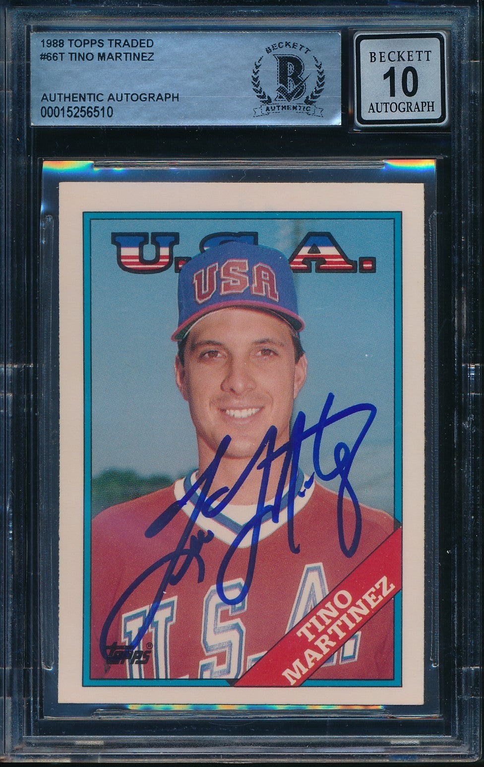 Tino Martinez Signed On Card 1988 TOPPS RC Card #66T BAS/Beckett GEM MINT 10