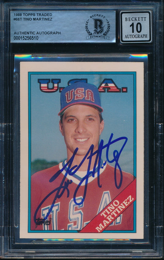 Tino Martinez Signed On Card 1988 TOPPS RC Card #66T BAS/Beckett GEM MINT 10