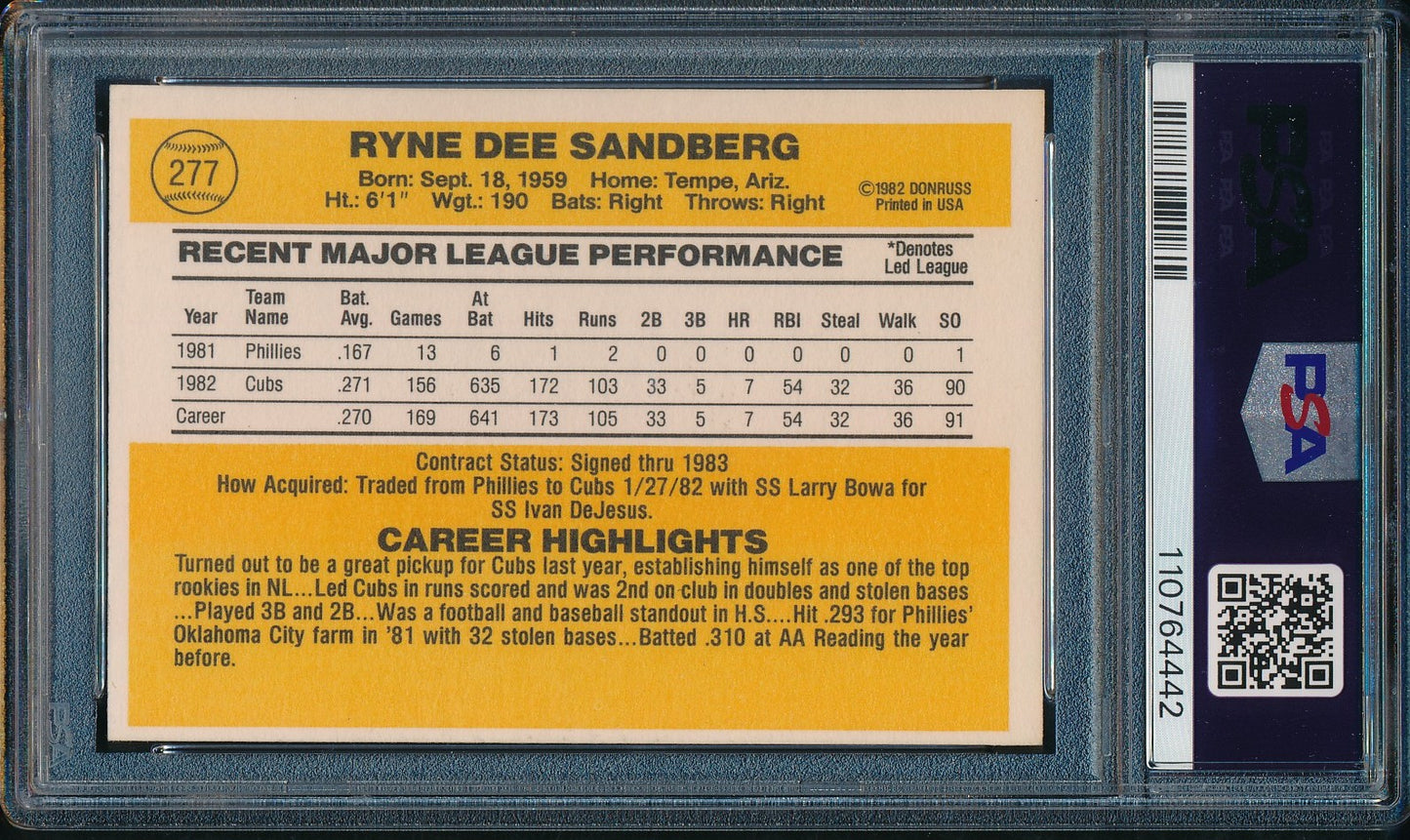 Ryne Sandberg HOF Signed On Card 1983 Donruss RC Card #277 PSA/DNA EX 5 198345