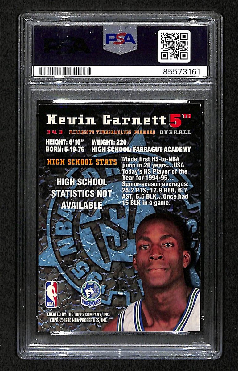 Kevin Garnett HOF Signed/Auto On Card 1995-96 TOPPS RC Card #343 PSA/DNA 198728
