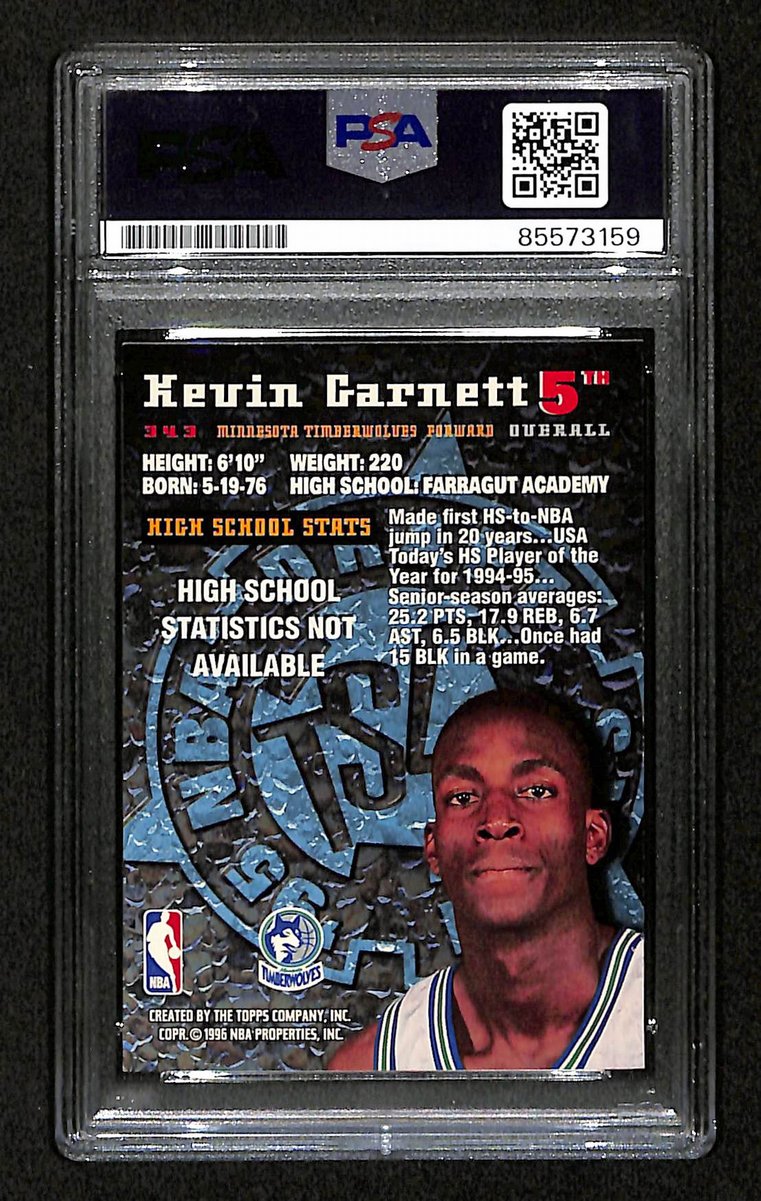Kevin Garnett HOF Signed/Auto On Card 1995-96 TOPPS RC Card #343 PSA/DNA 198730