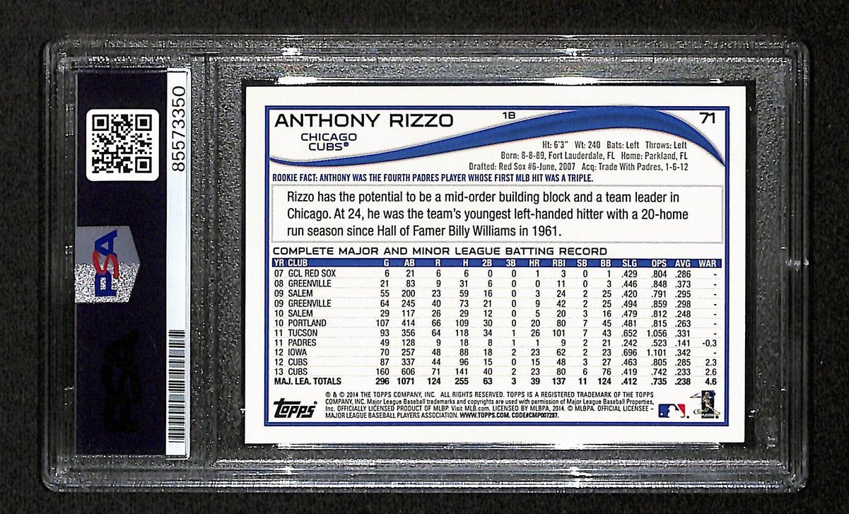 Anthony Rizzo Signed/Autographed On Card 2014 TOPPS Card #17 PSA/DNA 198739
