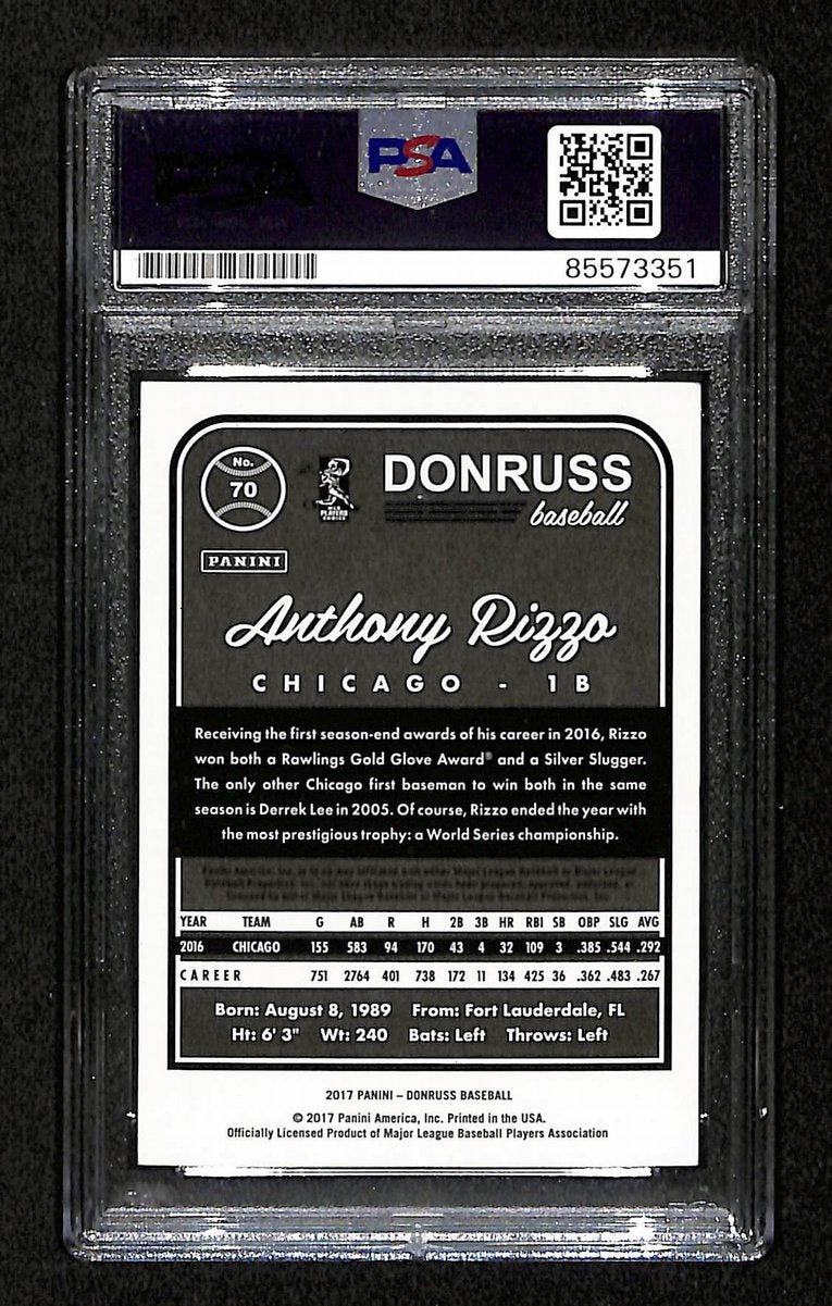 Anthony Rizzo Signed/Autographed On Card 2017 Donruss Card #70 PSA/DNA 198740
