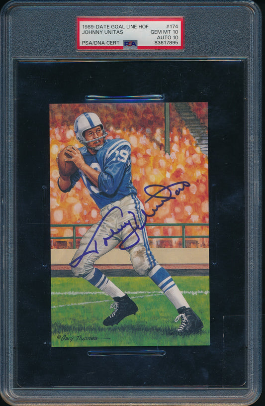 Johnny Unitas HOF Signed 1997 Goal Line Art GLAC Postcard Colt PSA/DNA GEM MT 10