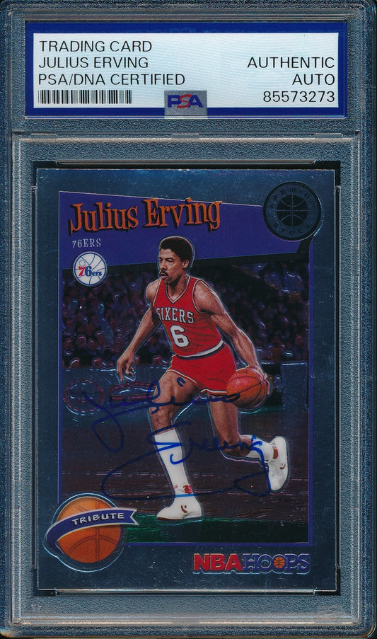 Julius Erving HOF Signed On Card 2019-20 Panini Card #293 76ers PSA/DNA 198489