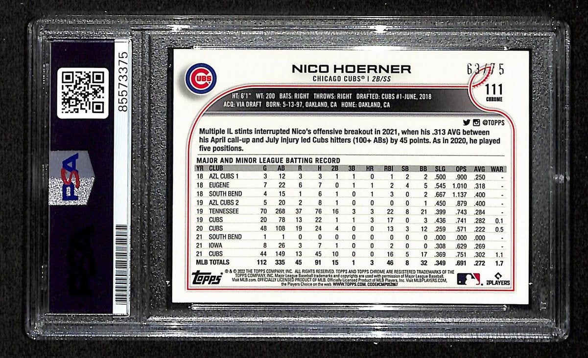 Nico Hoerner Signed/Auto On Card 2022 TOPPS 63/75 Card #111 Cubs PSA/DNA 198811
