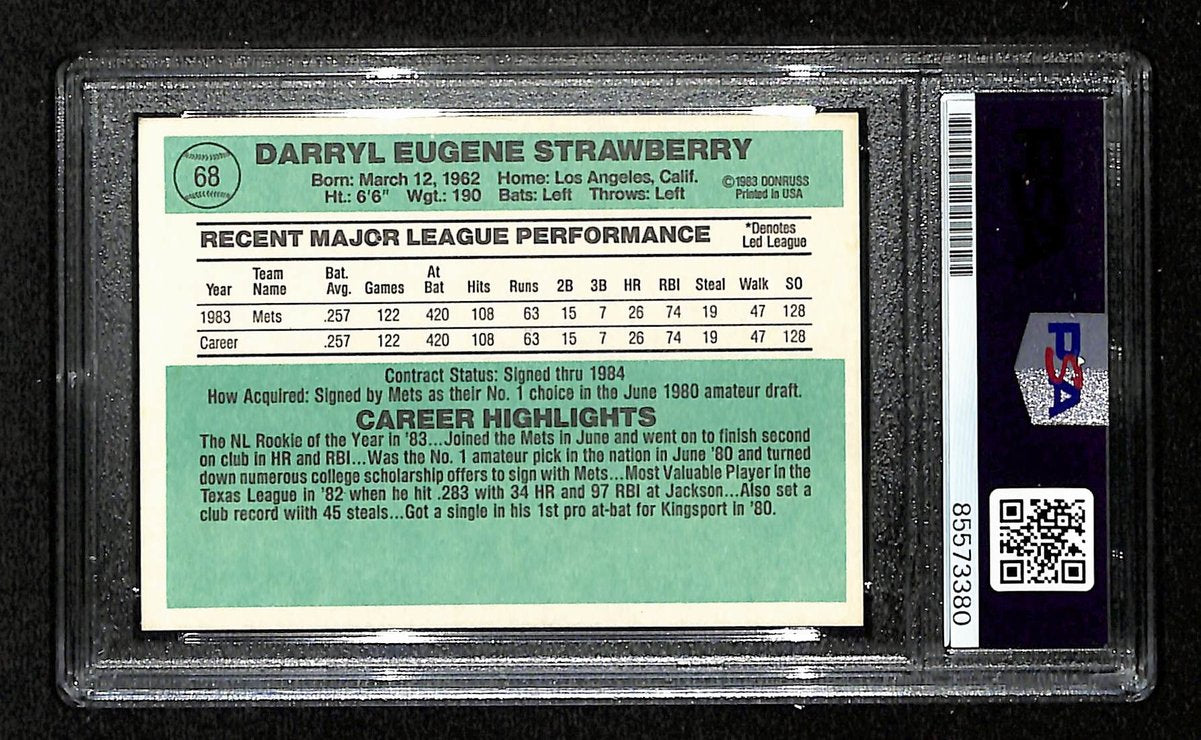 Darryl Strawberry Signed/Inscr On Card 1984 Donruss RC Card #68 PSA/DNA 198812