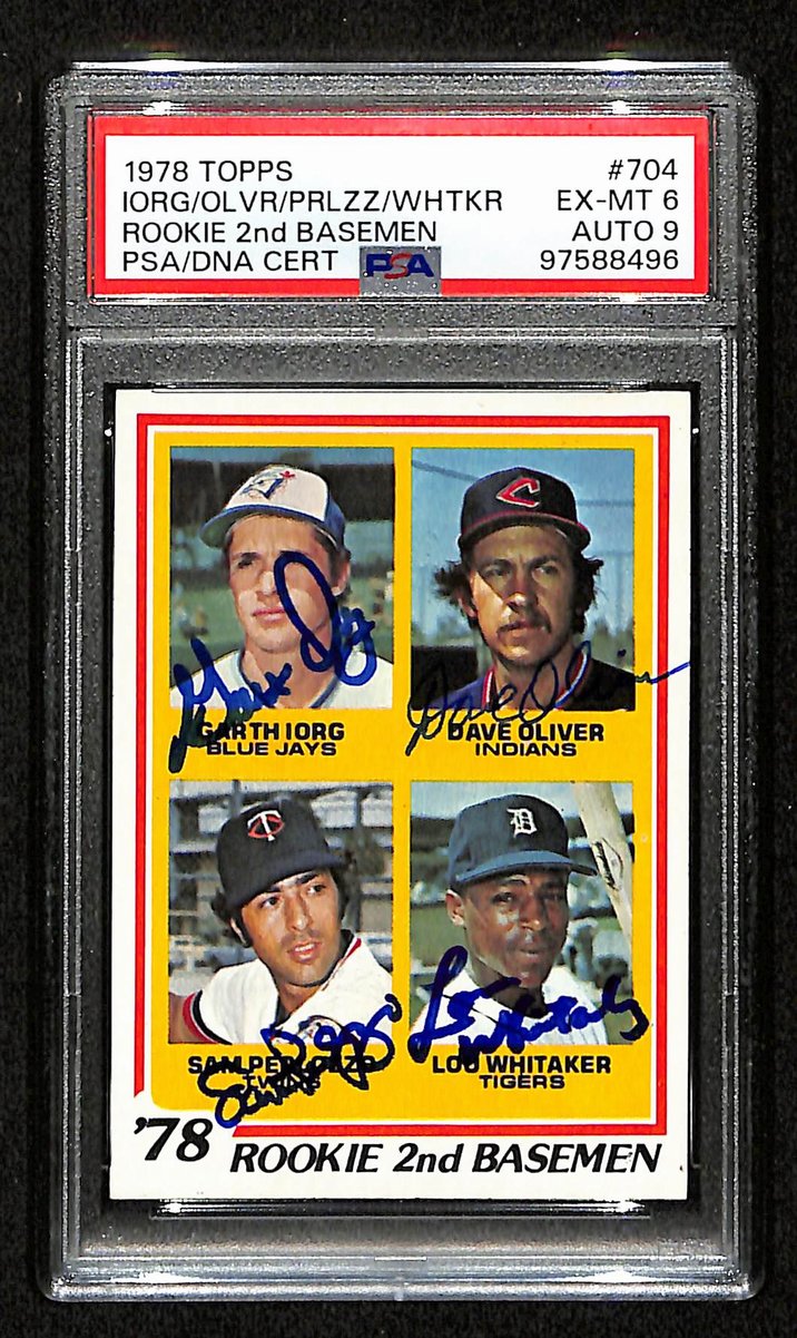 Lou Whitaker Signed On Card 1978 TOPPS Rookies Card #704 PSA/DNA Auto 9  198816