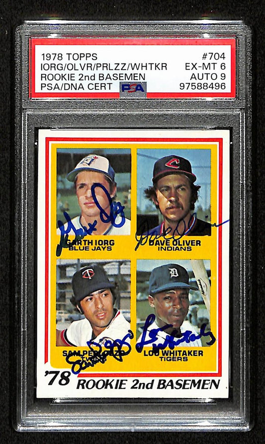 Lou Whitaker Signed On Card 1978 TOPPS Rookies Card #704 PSA/DNA Auto 9  198816