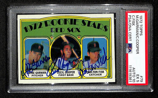 Garman/Cooper/Fisk Signed On Card 1972 TOPPS RC Card #79 PSA/DNA Auto 10 198820