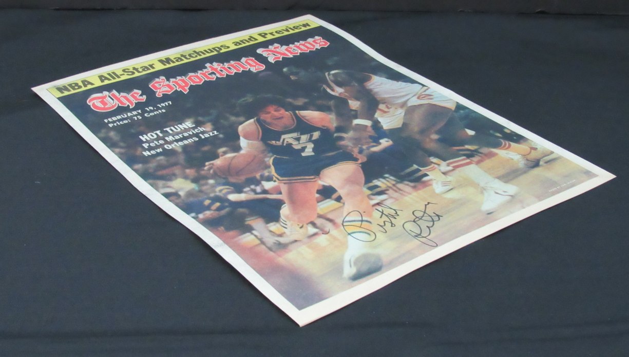 Pistol Pete Maravich HOF Signed/Auto 1977 The Sporting News Newspaper JSA 198503