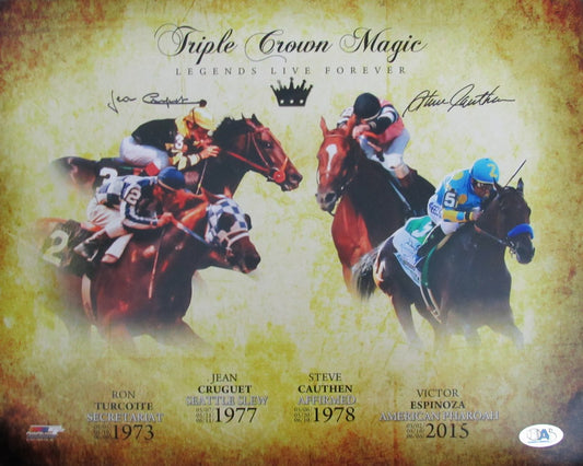 Jean Cruguet/Steve Cauthen Dual-Signed 16x20 Triple Crown Magic Photo MAB 198325
