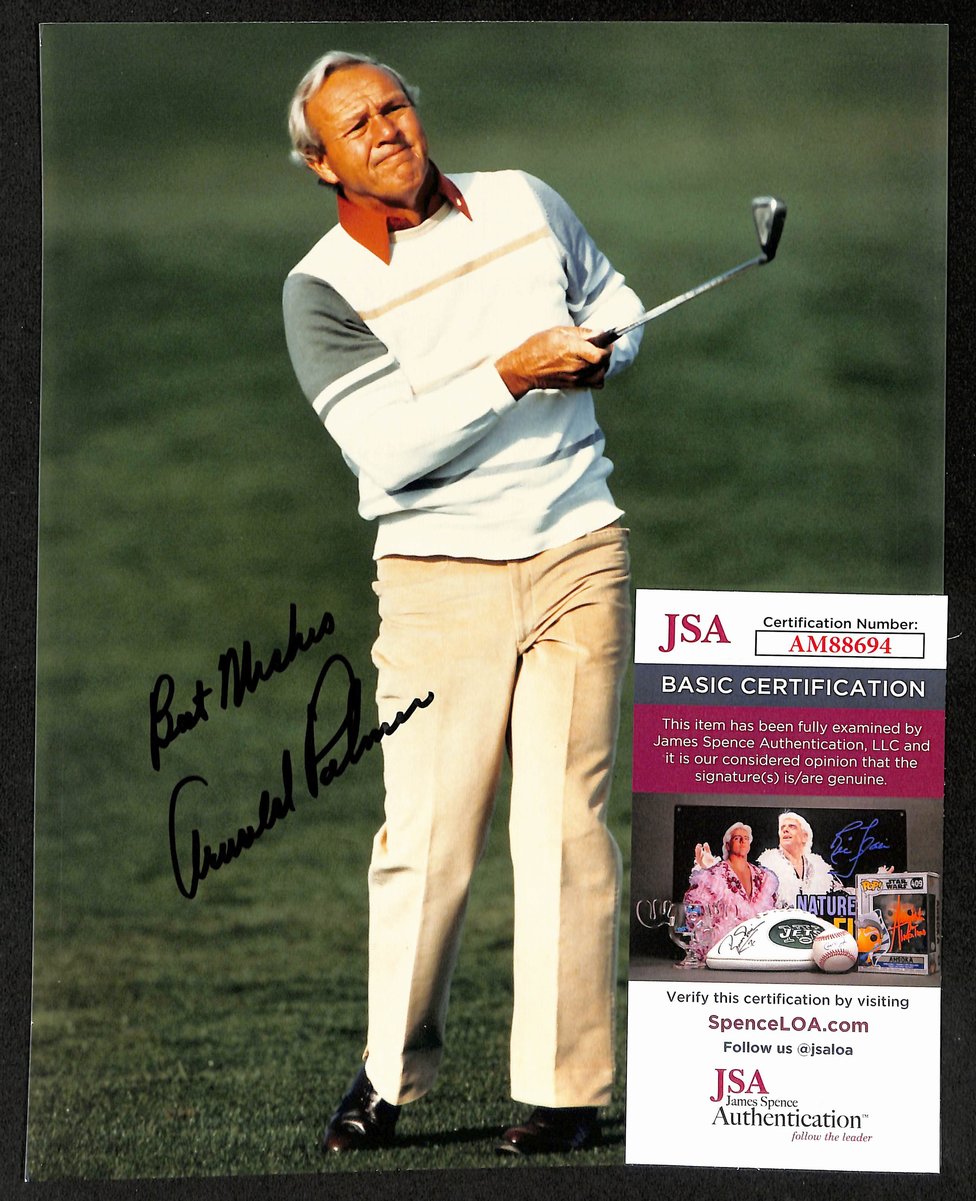 Arnold Palmer Signed/Inscribed 8x10 Photo PGA Masters Champ JSA 198830