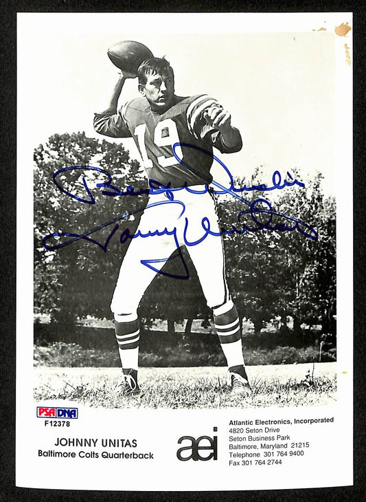 Johnny Unitas HOF Signed/Inscr 5x7 Photo Card Baltimore Colts PSA/DNA 198853