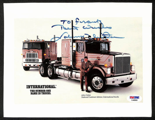 Johnny Unitas HOF Signed/Inscr 8x10 Advertisement Photo Colts PSA/DNA 198856