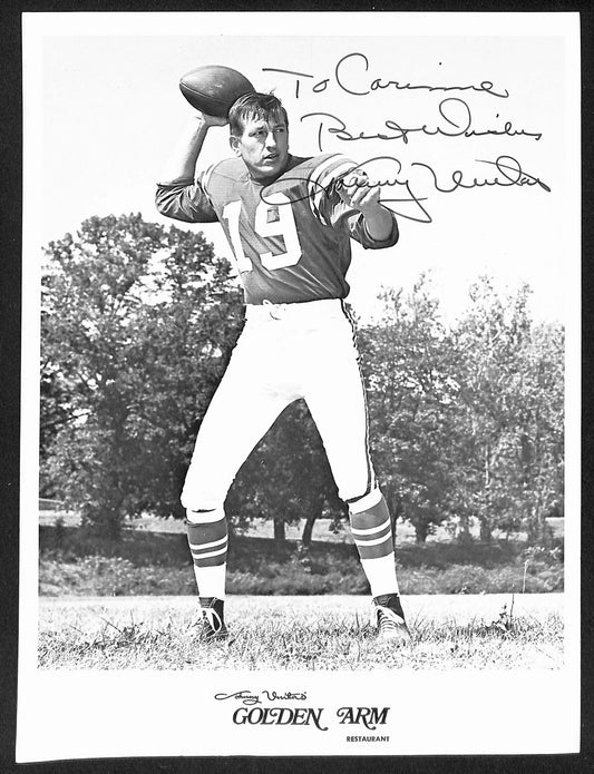 Johnny Unitas HOF Signed/Inscr 8x11 Golden Arm Restaurant Photo PSA/DNA 198857
