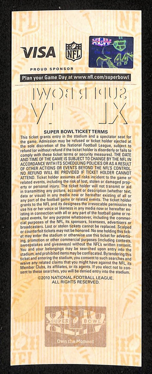 2010 Super Bowl XLIV Full Unused Mint Authentic Ticket Saints vs. Colts 198868
