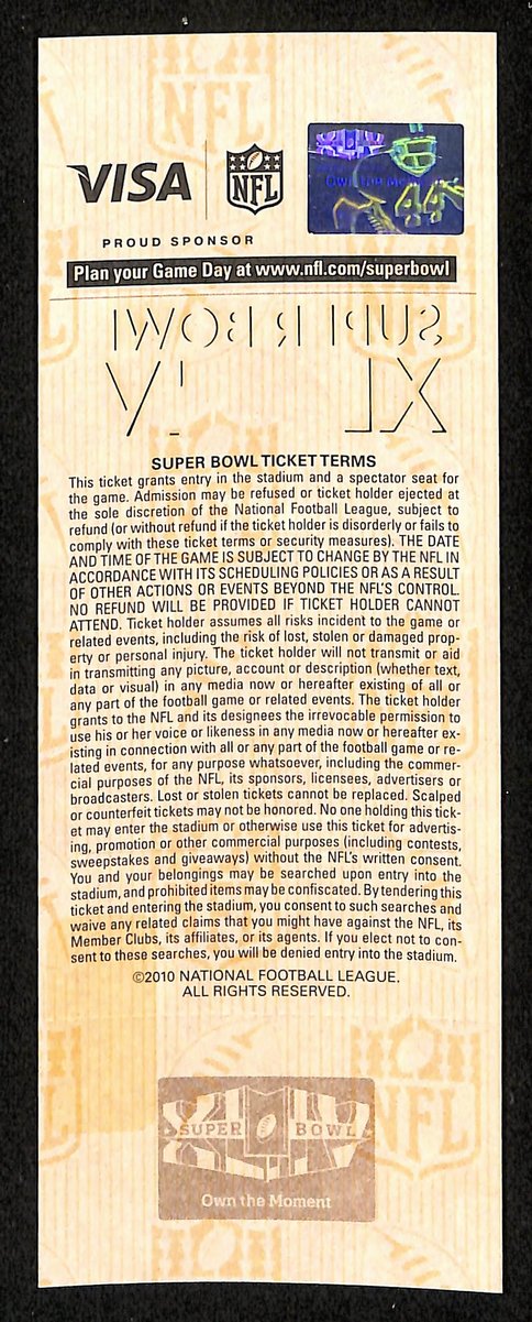 2010 Super Bowl XLIV Full Unused Mint Authentic Ticket Saints vs. Colts 198869