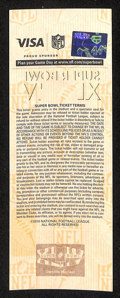 2010 Super Bowl XLIV Full Unused Mint Authentic Ticket Saints vs. Colts 198870